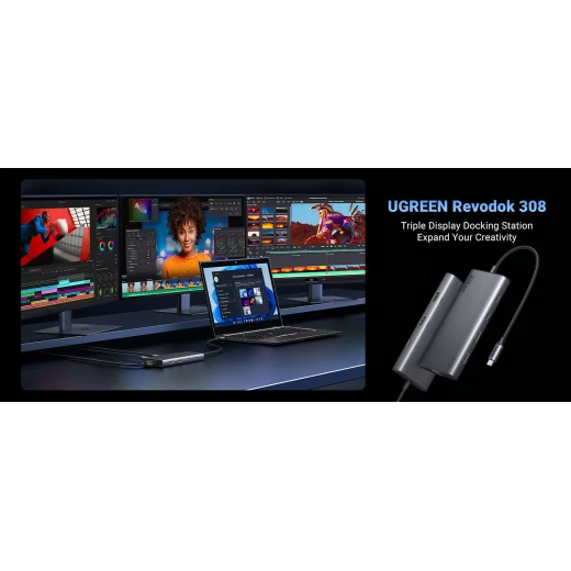 محطة إرساء يو جرين 8 في 1 بمنفذ USB C شاشة مزدوجة 4K HDMI VGA USB-C - يوجرين - Image 2